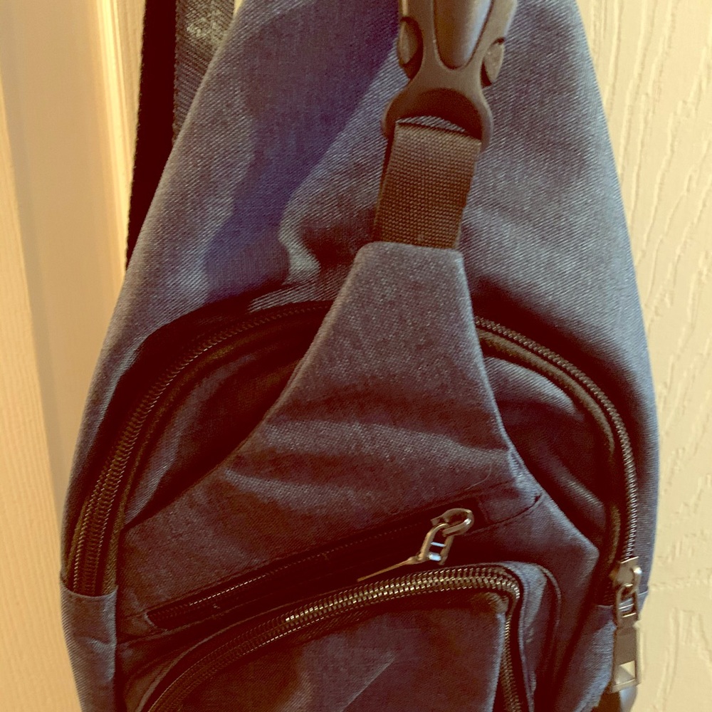 Unisex Navy blue canvas shoulder sling bag